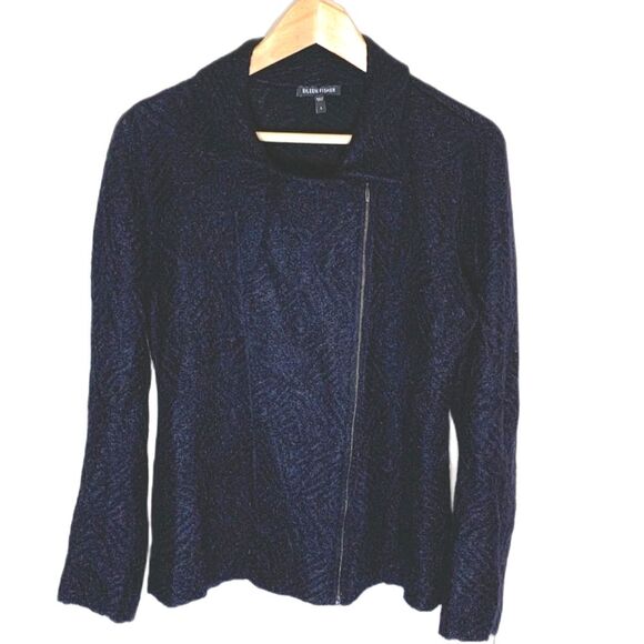 Eileen Fisher Black Fluffy Mohair Blend LS Asymmetrical Zip Moto Jacket Size L - Picture 3 of 15